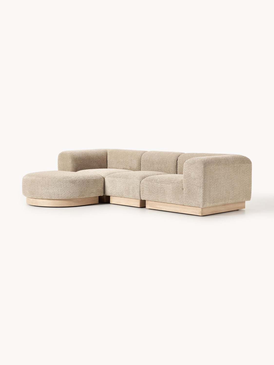 Natalie Modular Sofa (3-seater) in Teddy Bouclé with Ottoman (left/right) — Greige