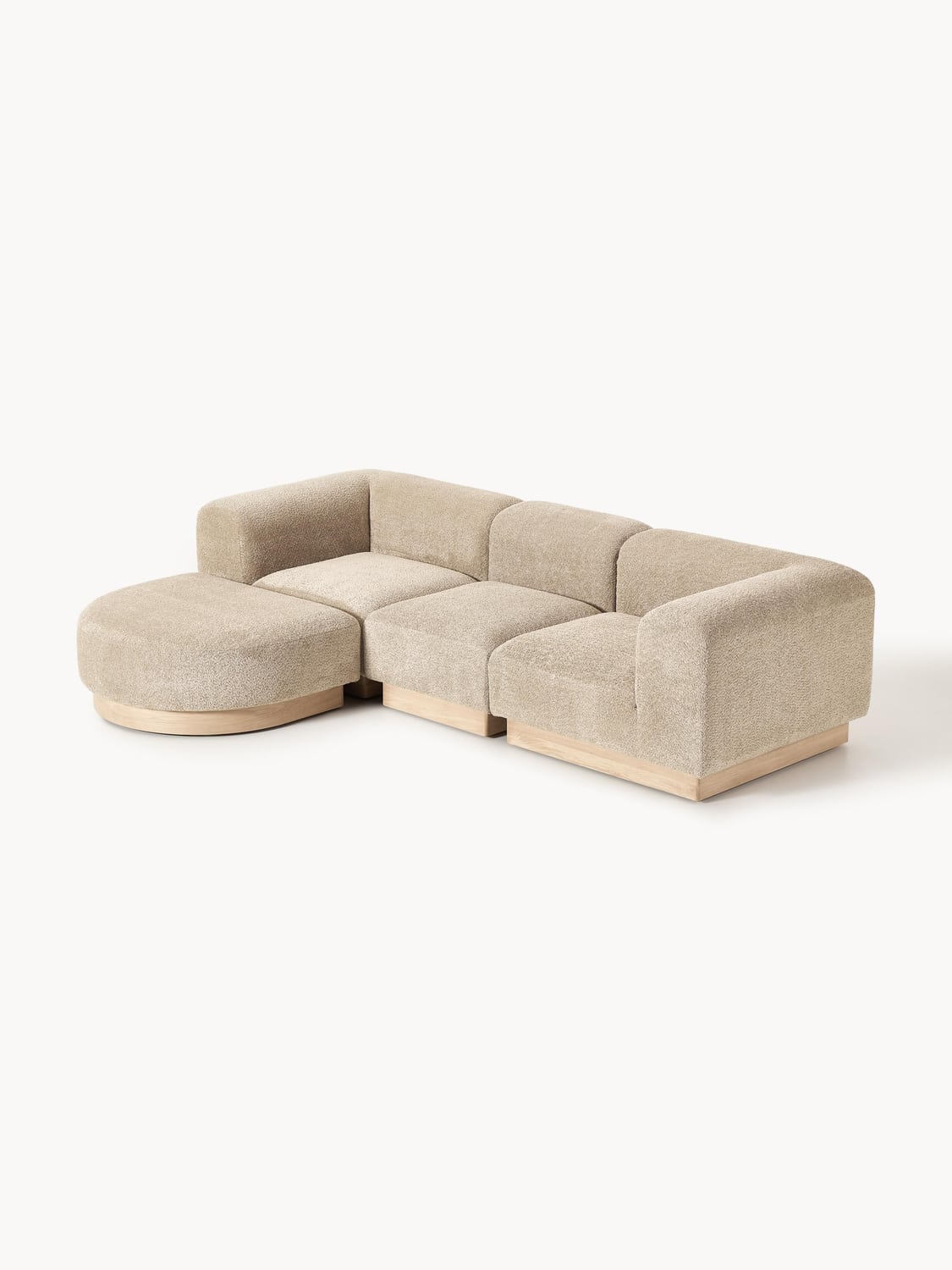 Natalie Modular Sofa (3-seater) in Teddy Bouclé with Ottoman (left/right) — Greige