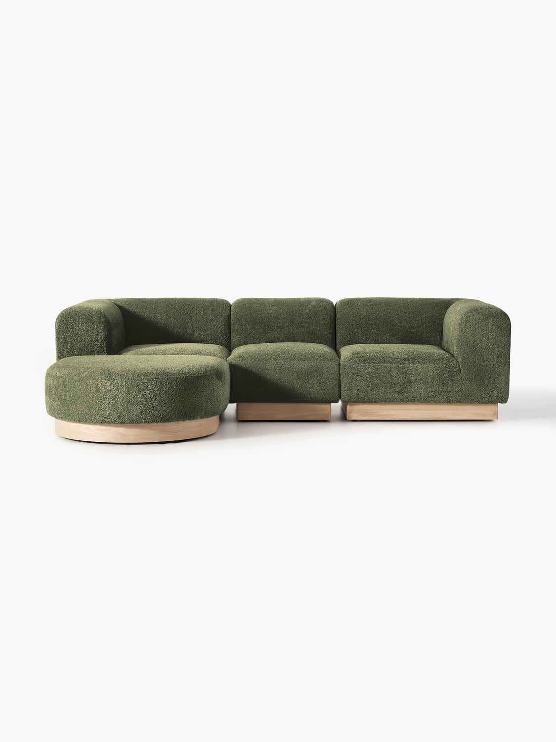 Natalie Modular Sofa (3-seater) in Teddy Bouclé with Ottoman (left/right) — Olive