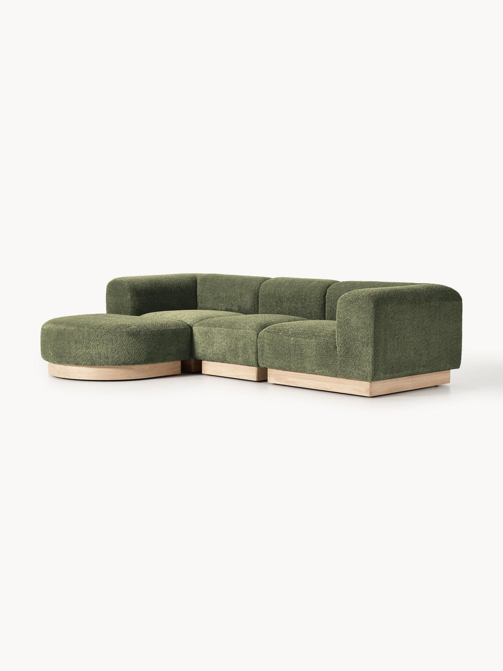 Natalie Modular Sofa (3-seater) in Teddy Bouclé with Ottoman (left/right) — Olive