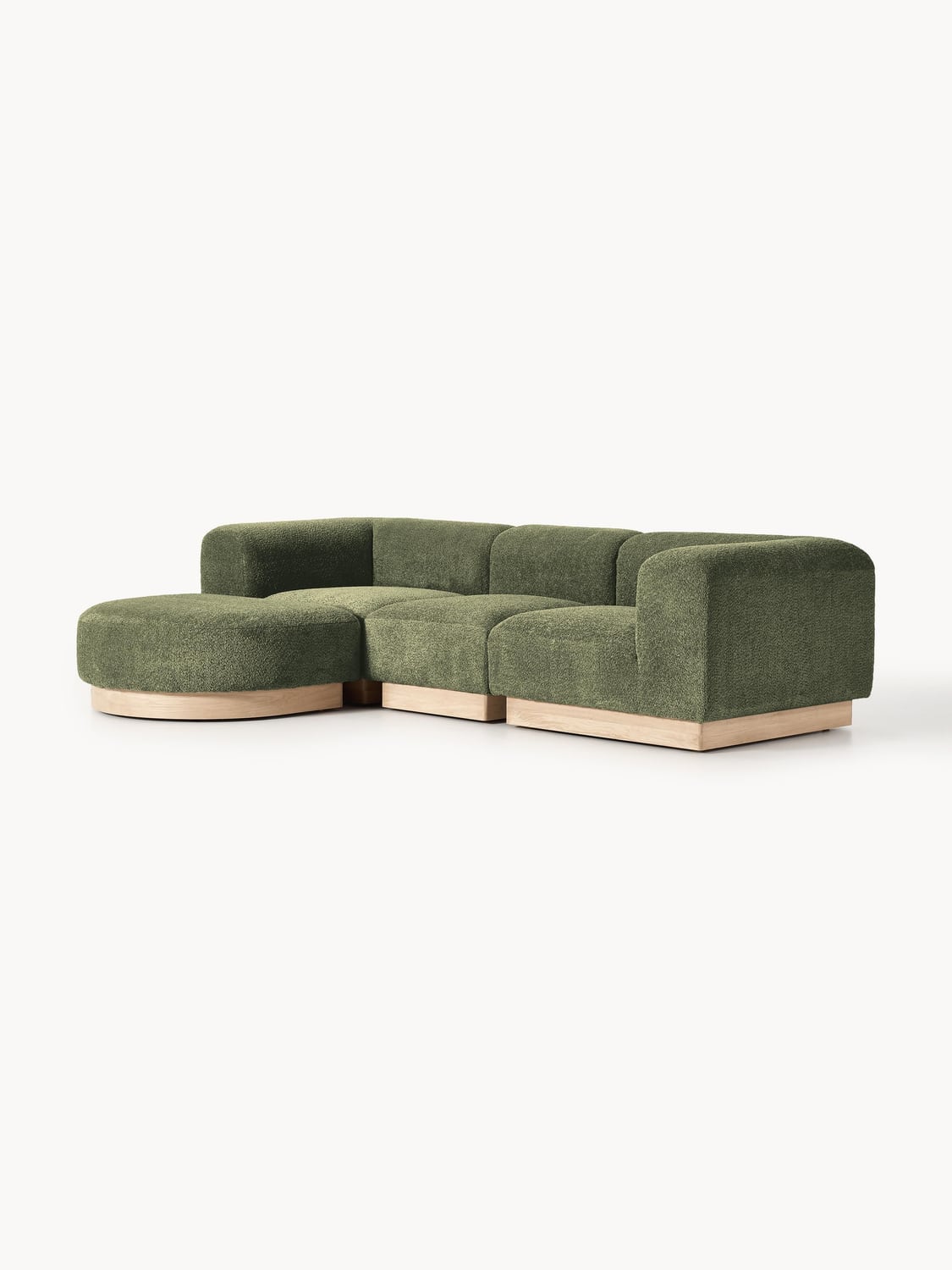 Natalie Modular Sofa (3-seater) in Teddy Bouclé with Ottoman (left/right) — Olive