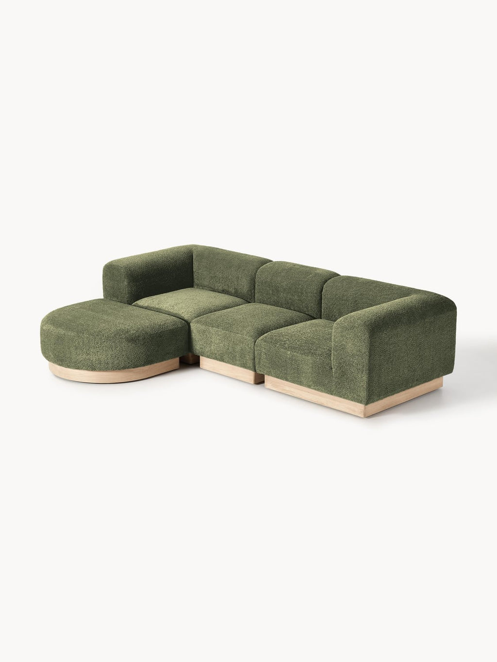 Natalie Modular Sofa (3-seater) in Teddy Bouclé with Ottoman (left/right) — Olive