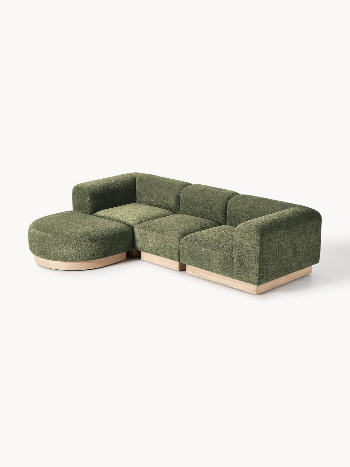 Natalie Modular Sofa (3-seater) in Teddy Bouclé with Ottoman (left/right) — Olive