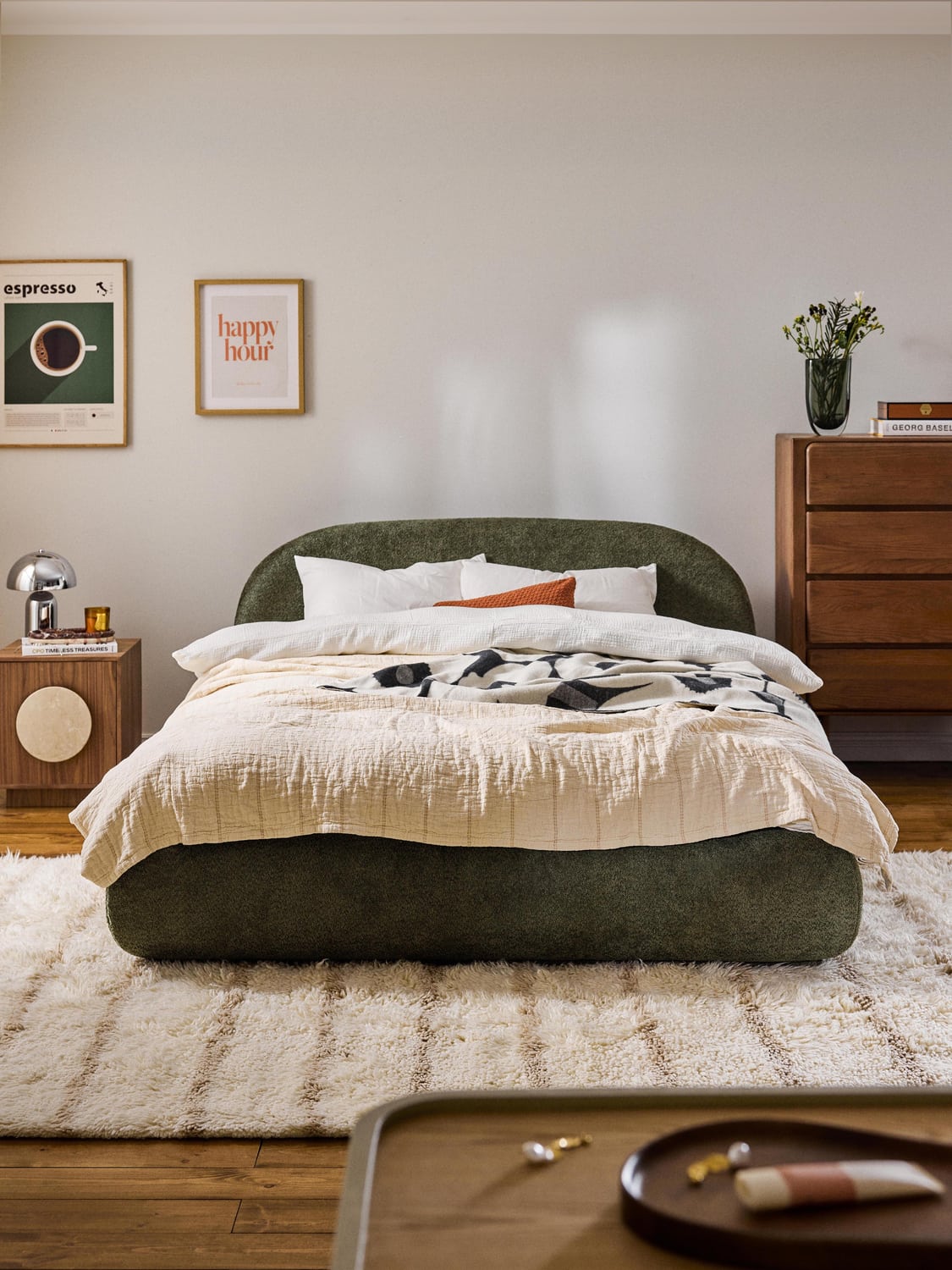 Alba Upholstered Bed in Teddy Bouclé — Taupe