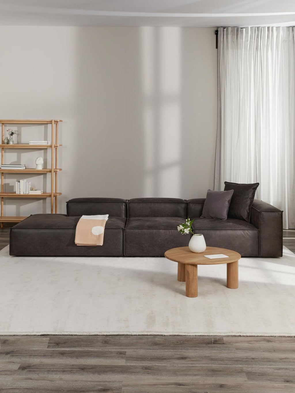 Lennon Modular XL Ottoman in Leather — Dark Grey