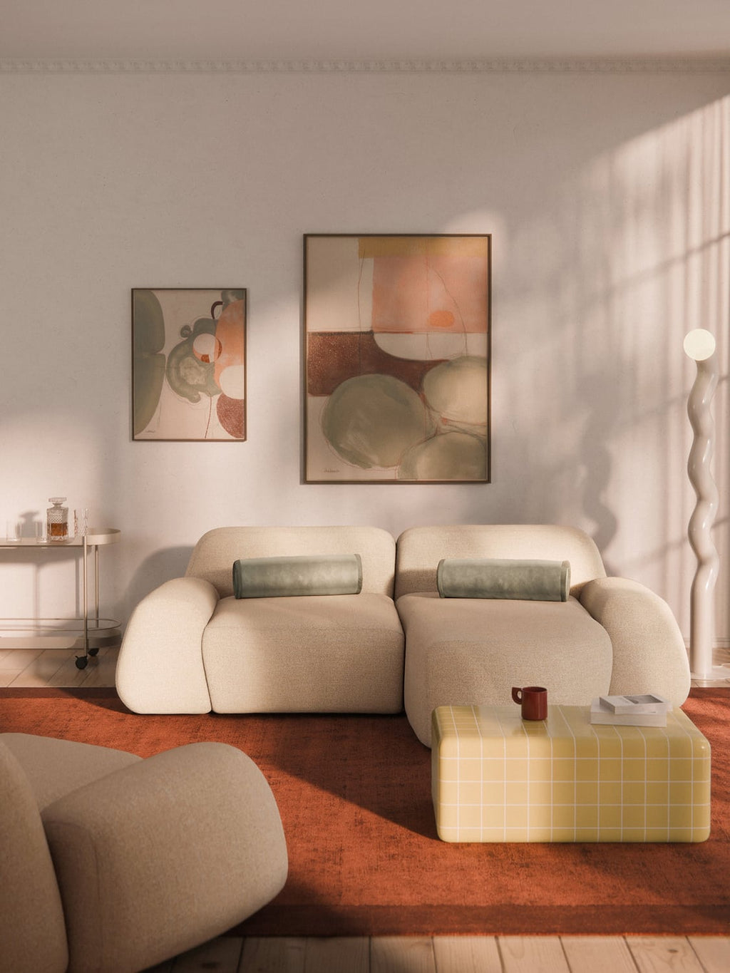 Wolke Modular Bouclé Corner Sofa (3-seater) — Blush