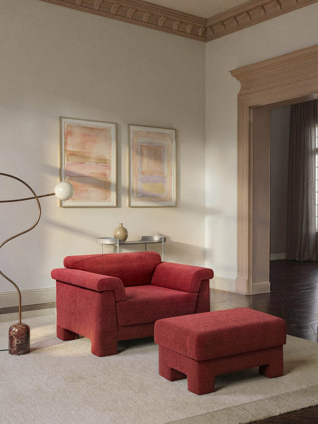 Atlas Bouclé Armchair — Burgundy