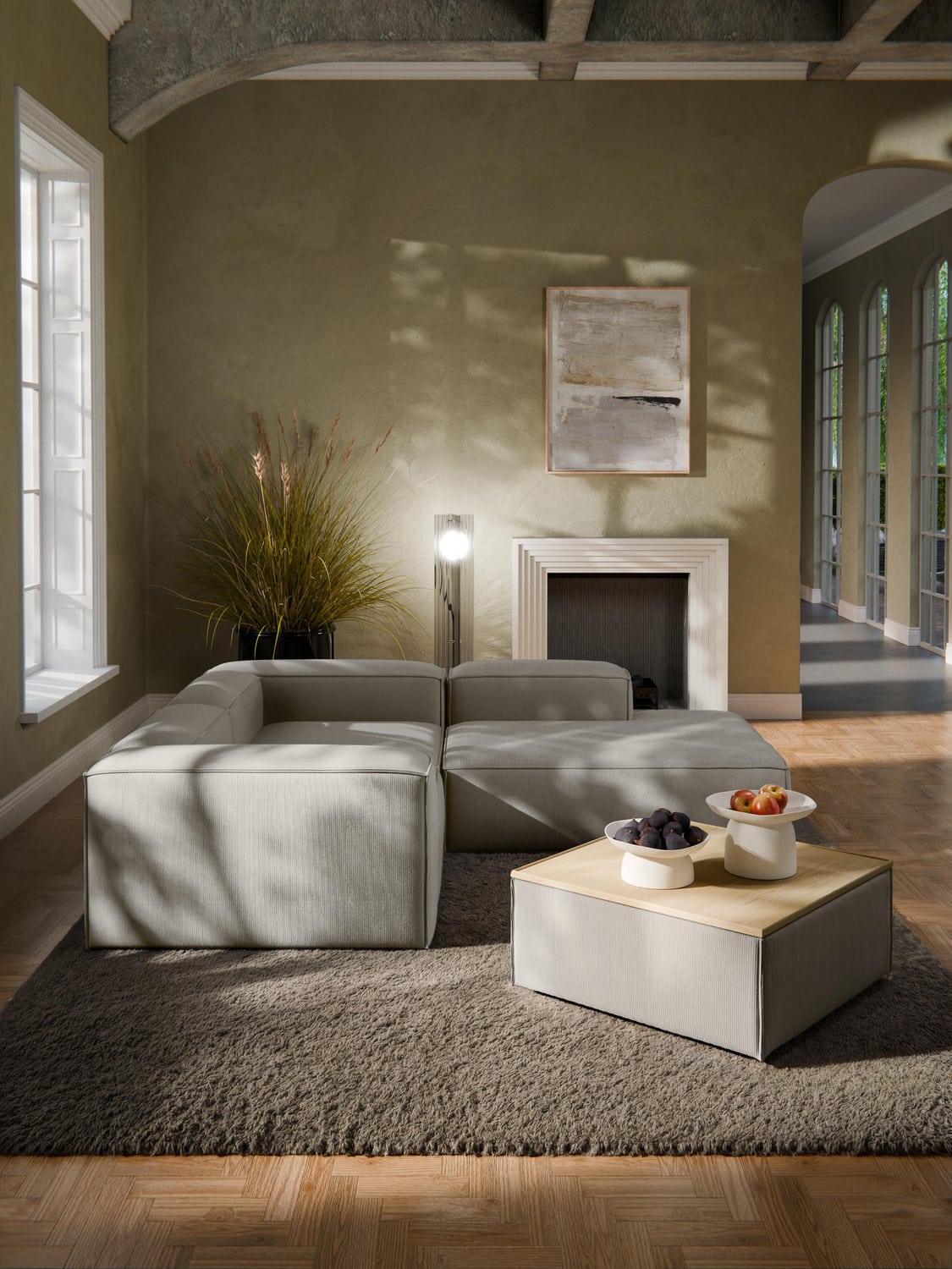 Lennon Sofa Ottoman in Corduroy with Storage — Sage