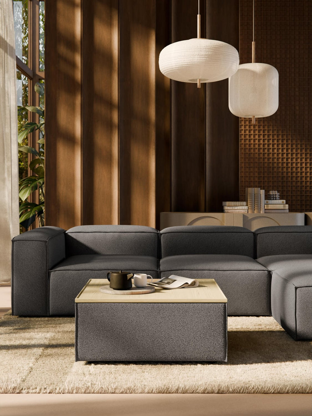 Lennon Sofa Ottoman in Bouclé with Storage — Taupe