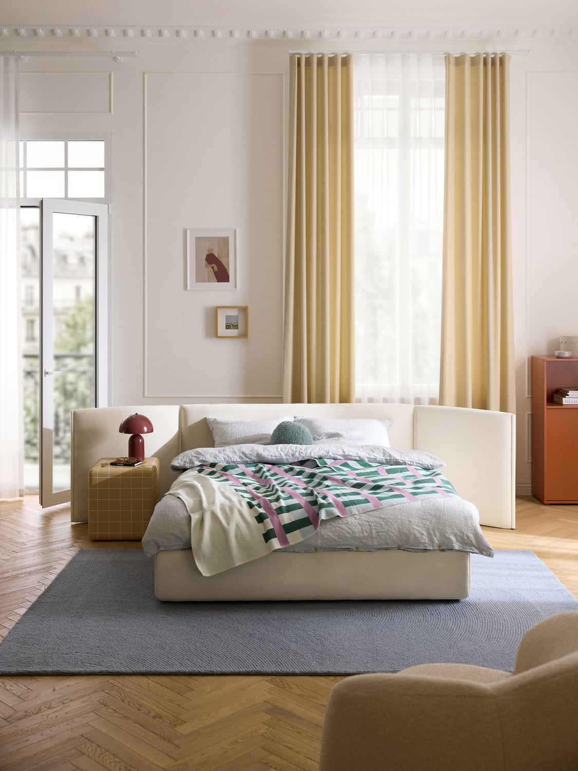 Otis Upholstered Bed with Folding Headboard — Off-White