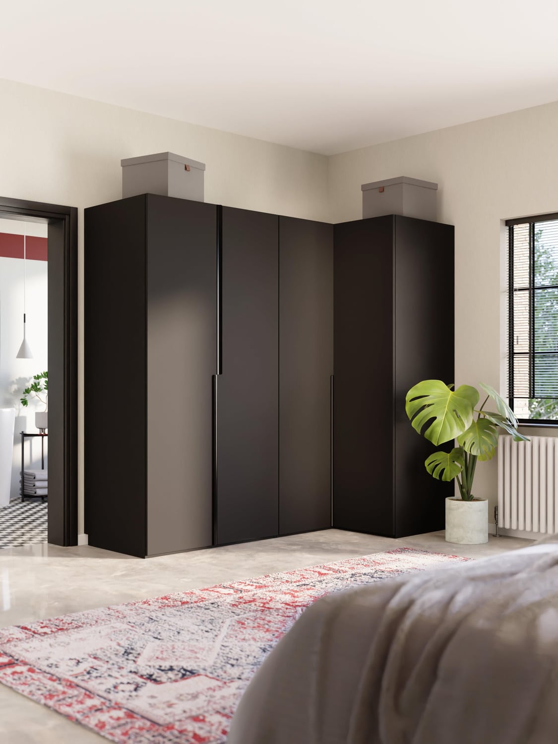 Leon Modular Corner Wardrobe, 215 cm Width, in various sizes — Charcoal