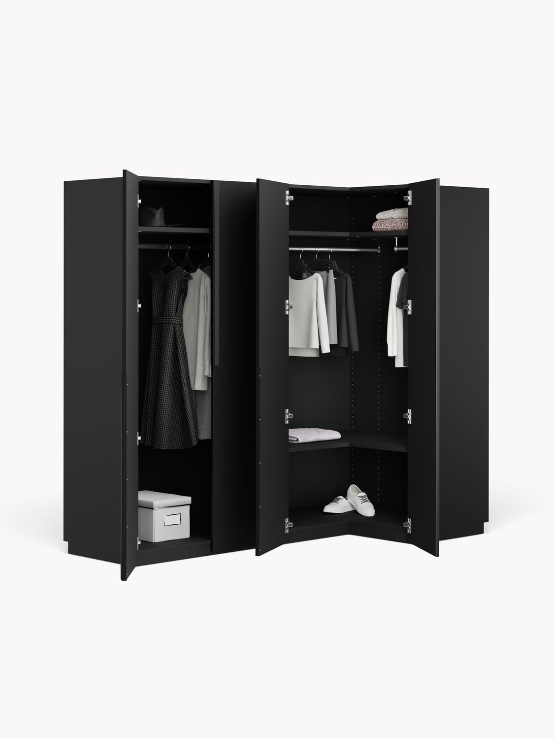 Leon Modular Corner Wardrobe, 215 cm Width, in various sizes — Charcoal
