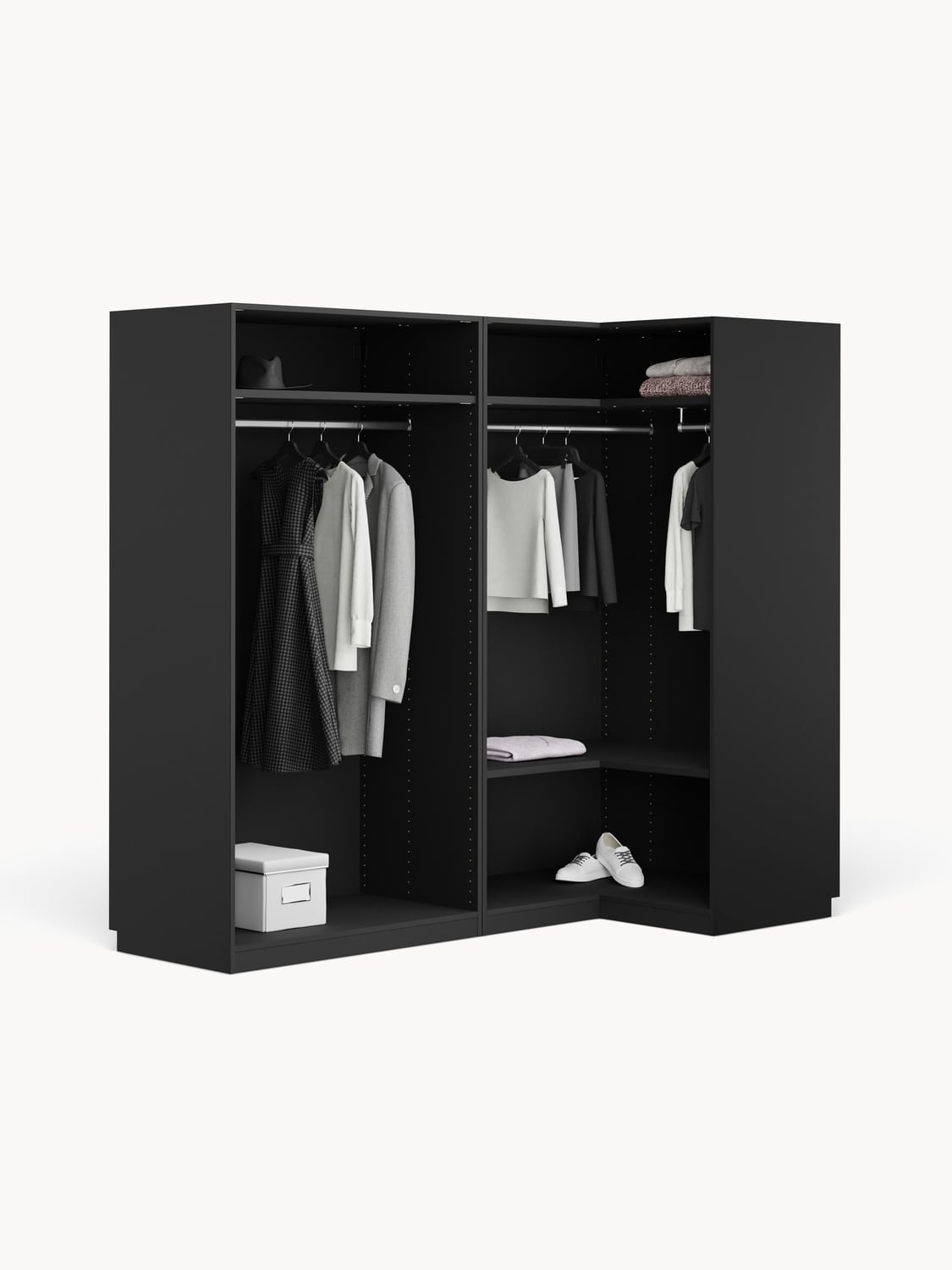 Leon Modular Corner Wardrobe, 215 cm Width, in various sizes — Charcoal