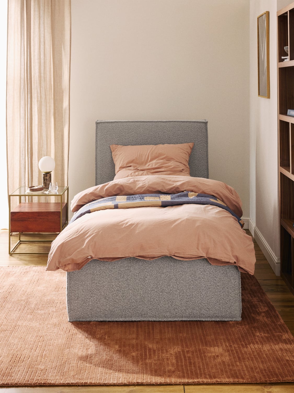 Dream Bouclé-Single Bed — Light Grey