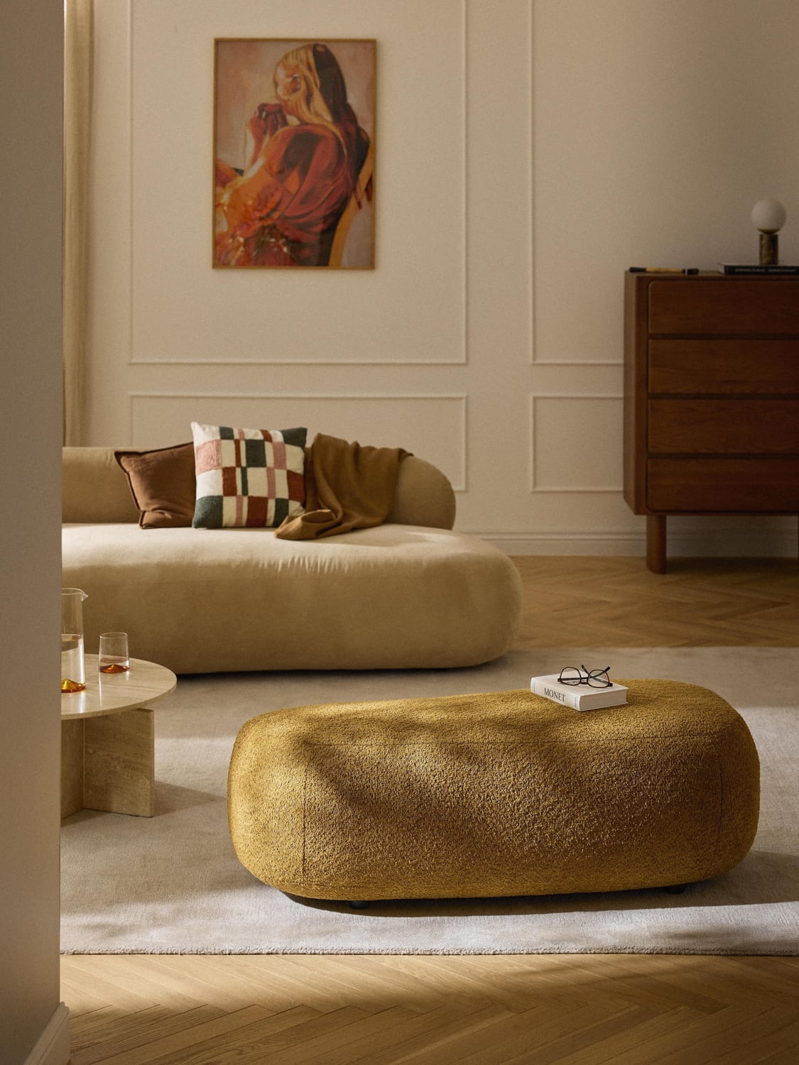 Alba XL-Ottoman in Teddy Bouclé — Caramel