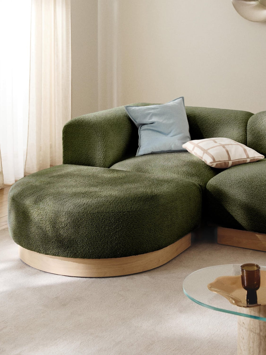 Natalie Sofa Ottoman in Teddy Bouclé — Khaki