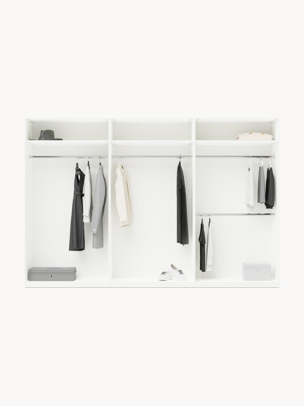 Simone Modular Hinged-Door Wardrobe, 300 cm Width, in various sizes — Light Grey
