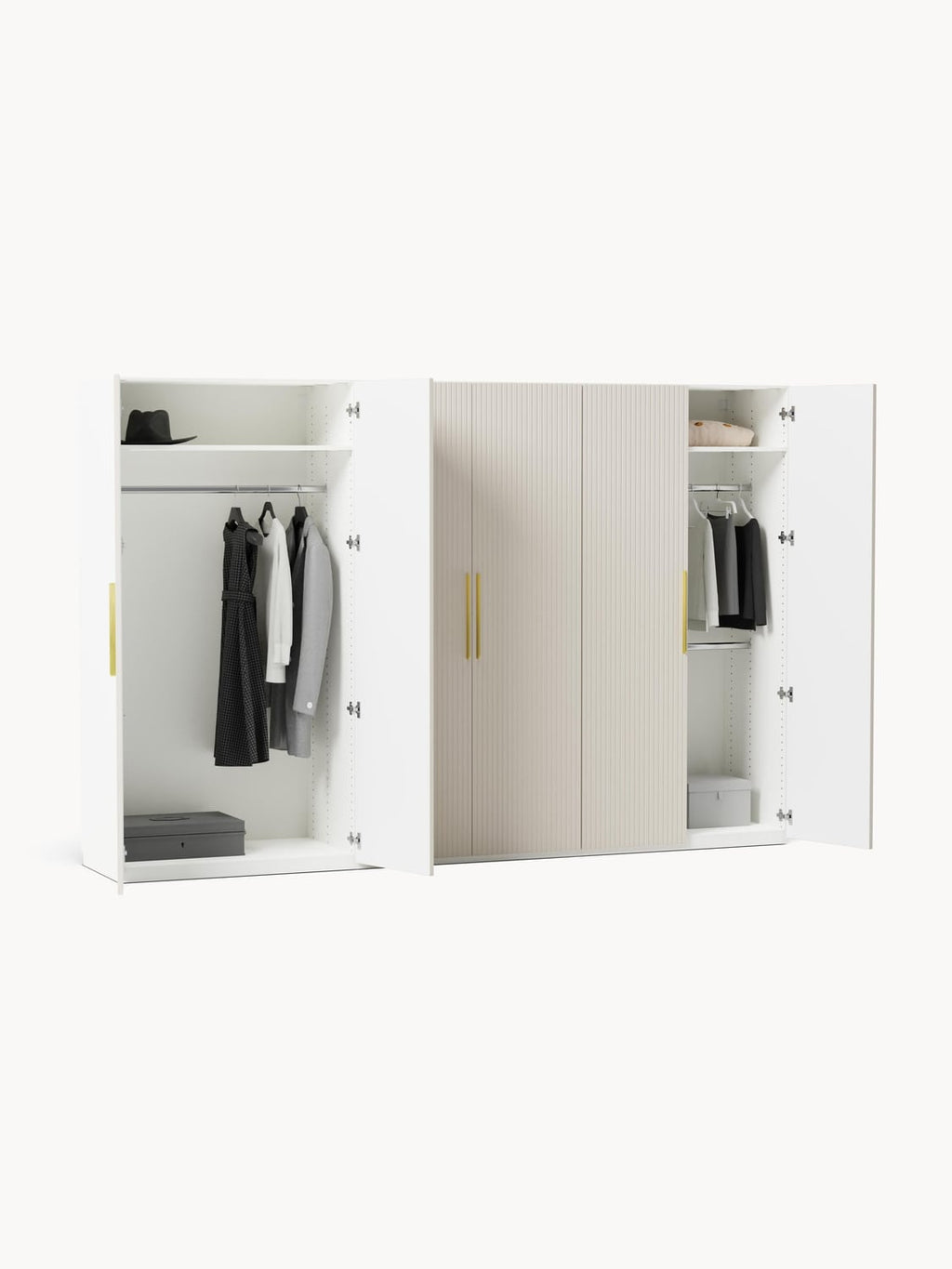 Simone Modular Hinged-Door Wardrobe, 300 cm Width, in various sizes — Light Grey