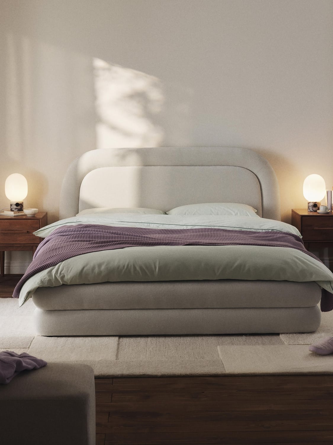 Solomon Upholstered Bed — Off-White