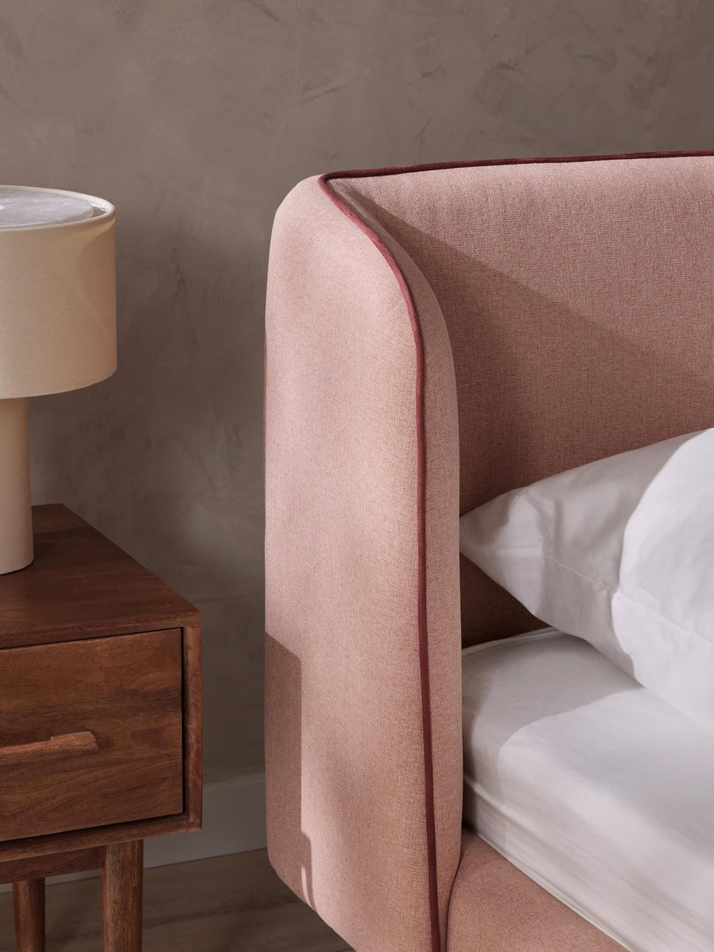 Luma Upholstered Bed with Headboard — Oatmeal