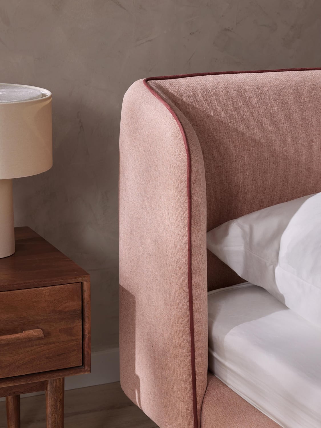 Luma Upholstered Bed with Headboard — Oatmeal