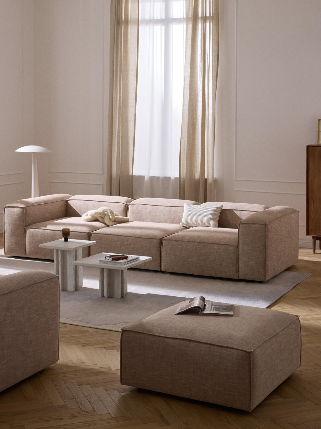 Lennon Modular Sofa (4-seater) in Linen Blend — Warm Grey