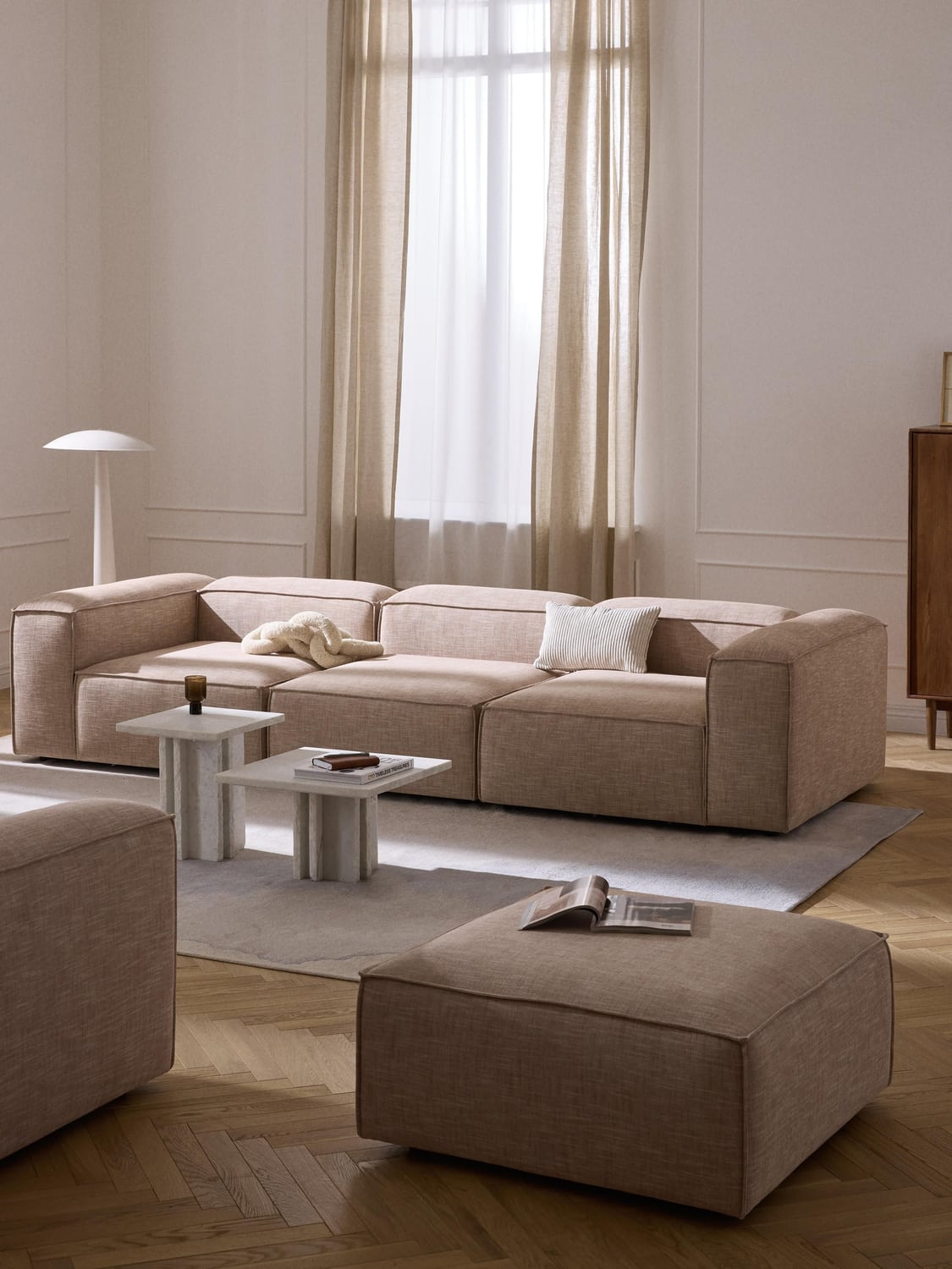Lennon Modular Sofa (4-seater) in Linen Blend — Warm Grey