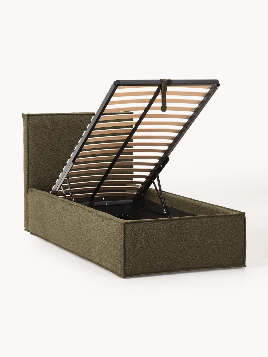 Dream Bouclé-Single Bed with Storage — Mushroom