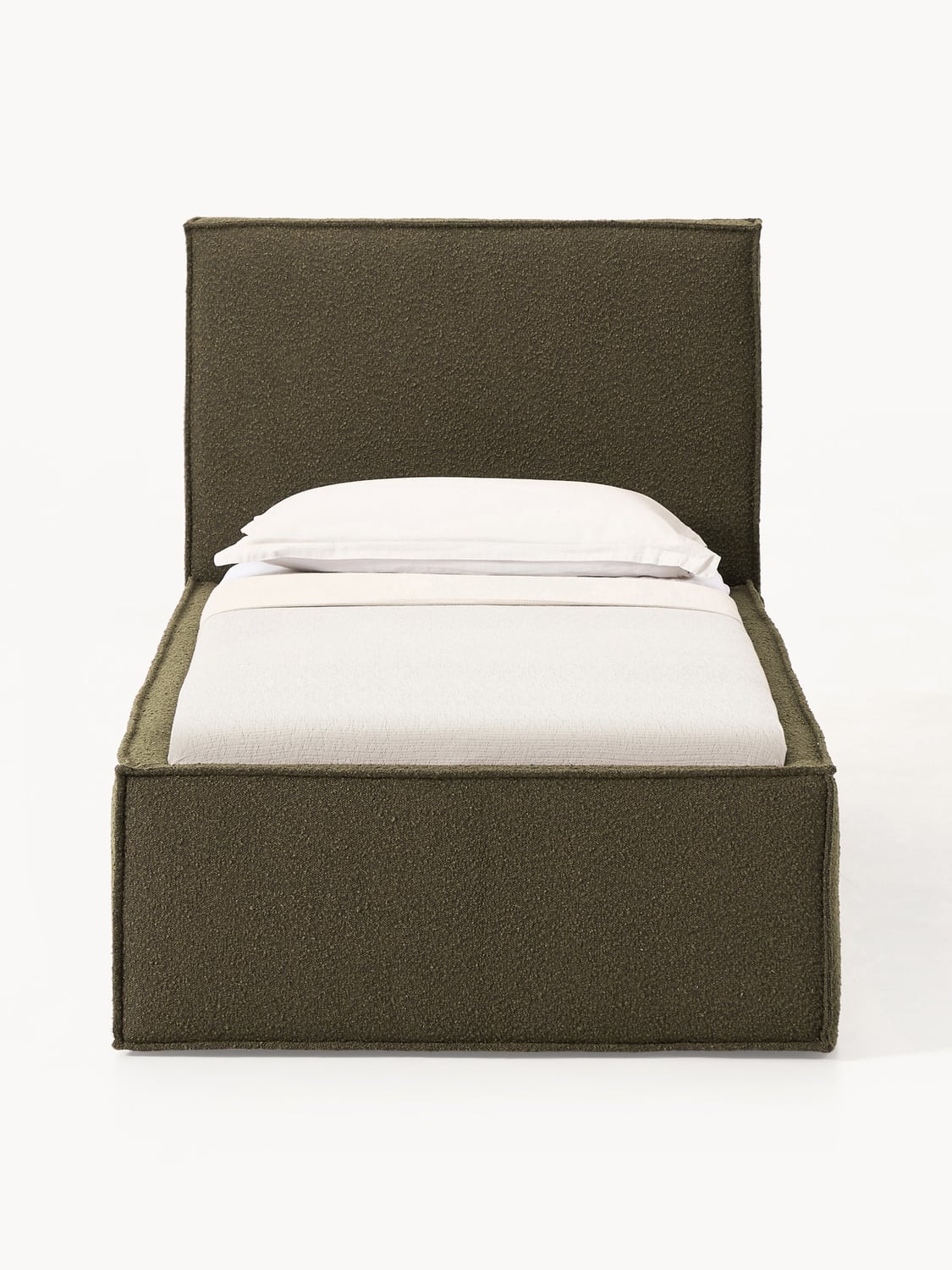 Dream Bouclé-Single Bed with Storage — Mushroom