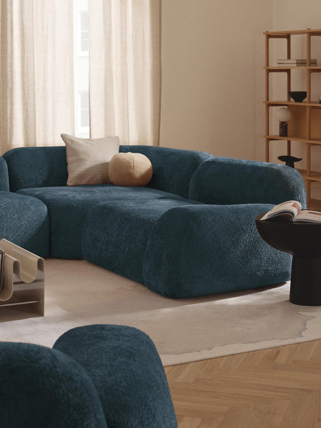 Wolke Round Teddy Bouclé Corner Module — Teal