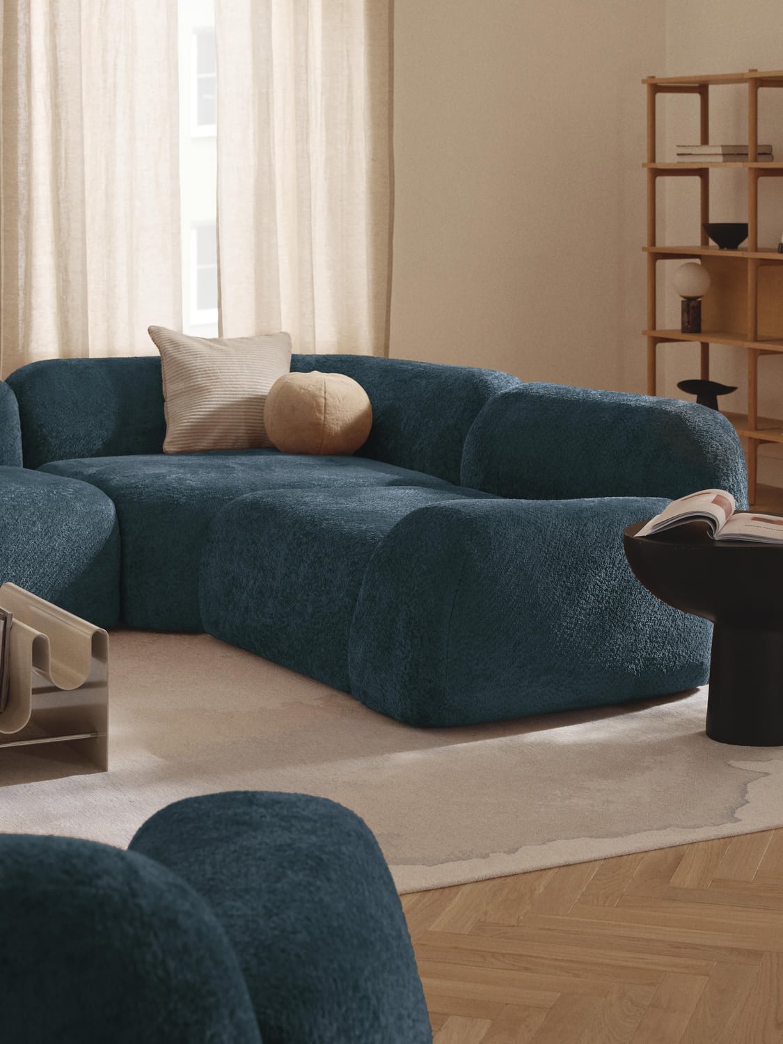 Wolke Round Teddy Bouclé Corner Module — Teal