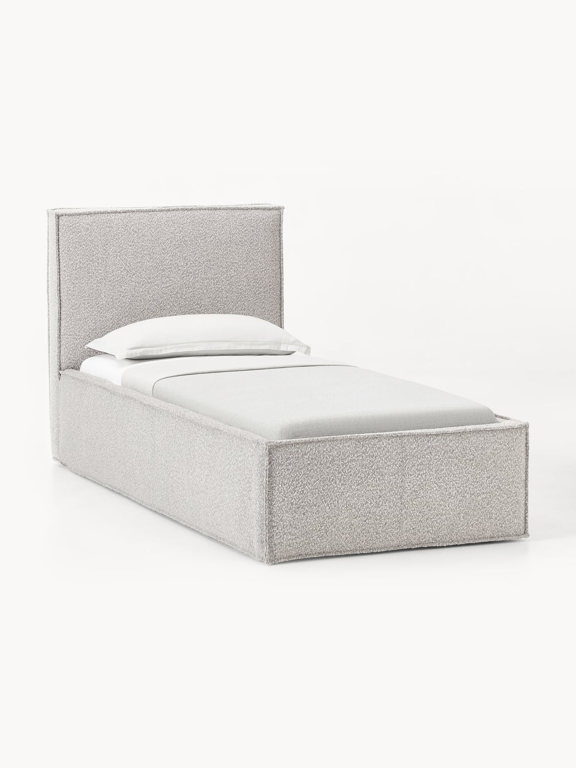 Dream Bouclé-Single Bed with Storage — Light Grey