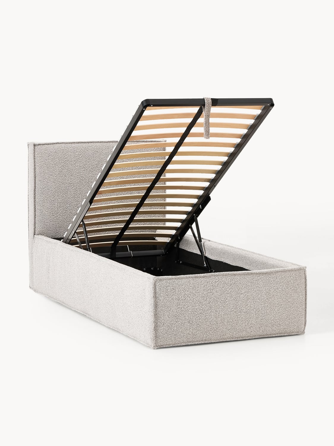 Dream Bouclé-Single Bed with Storage — Light Grey