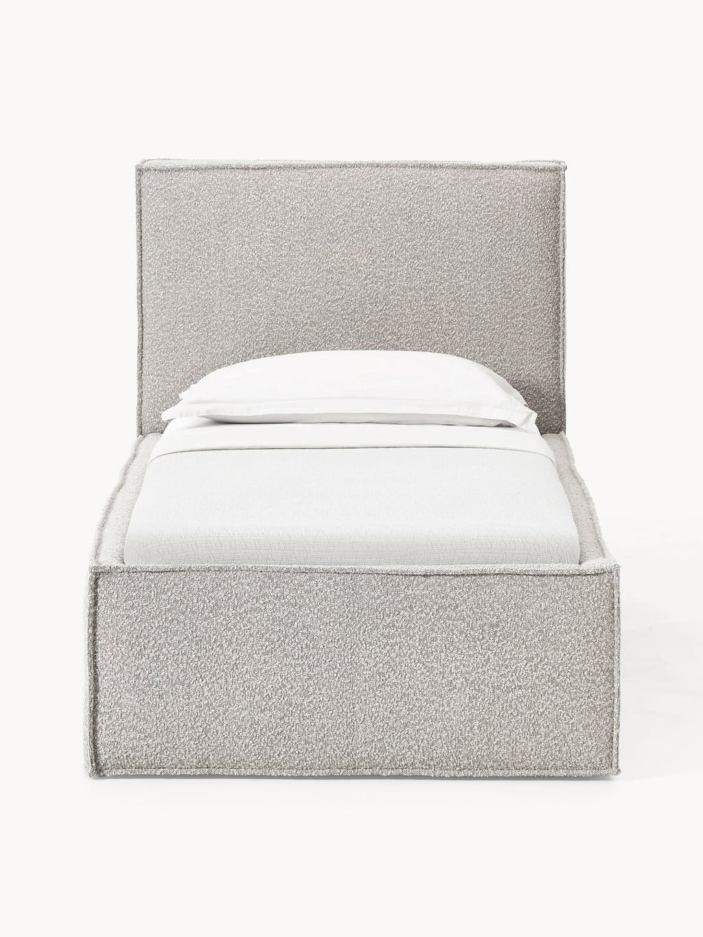 Dream Bouclé-Single Bed with Storage — Light Grey