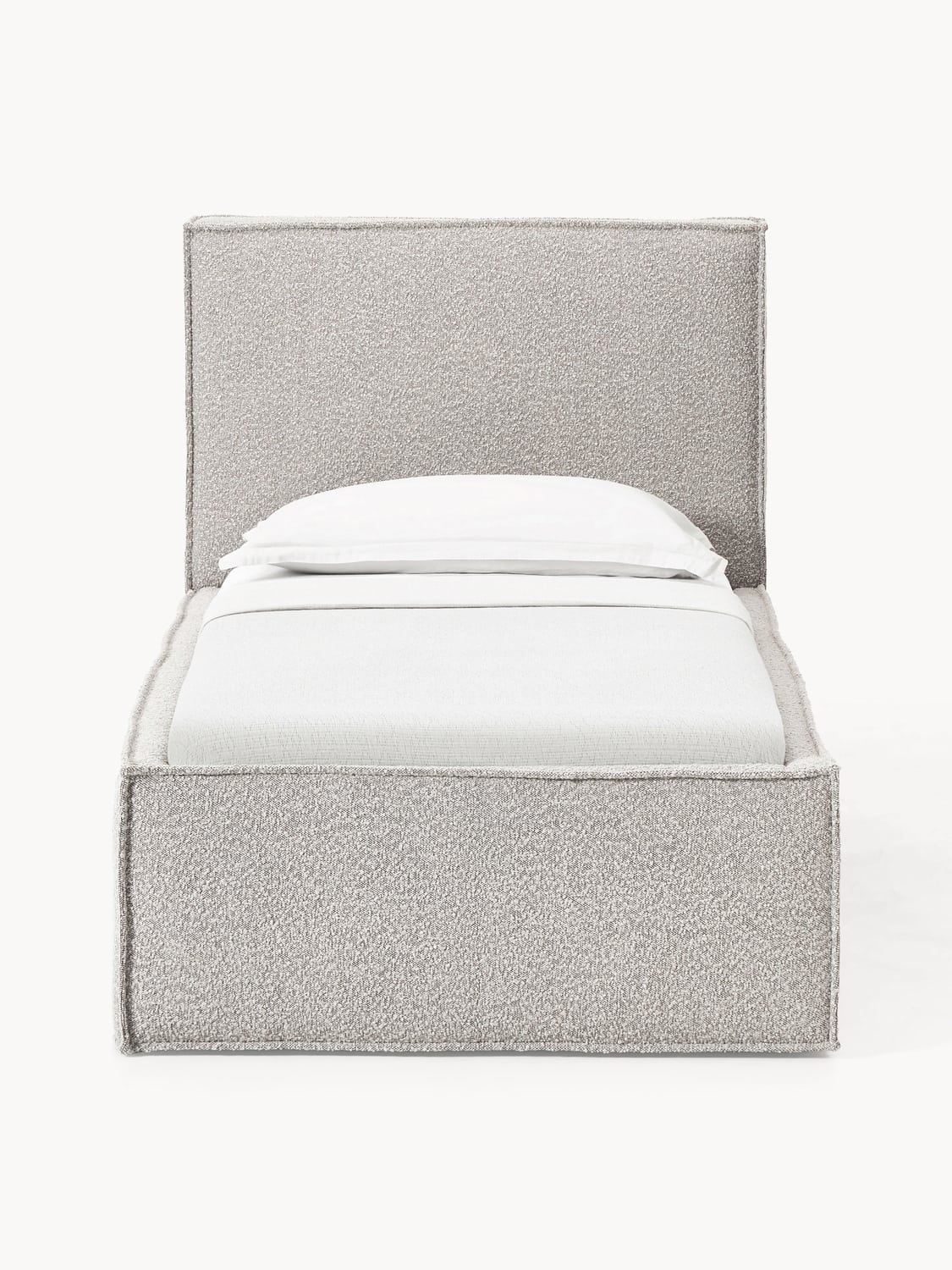 Dream Bouclé-Single Bed with Storage — Light Grey