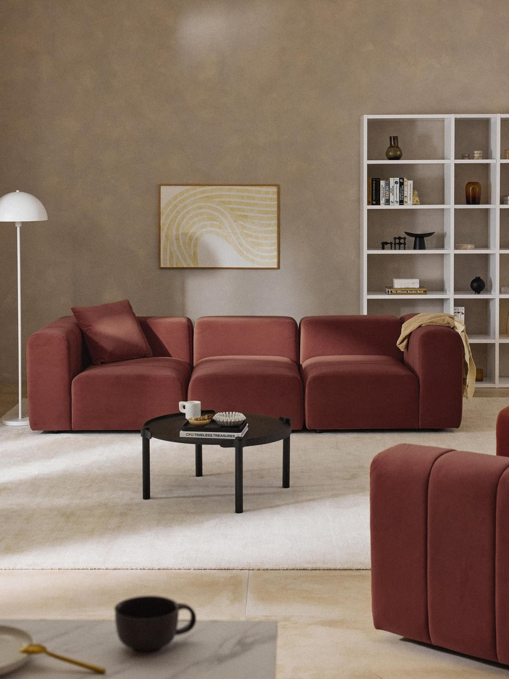 Lena Modular Velvet-Sofa (4-seater) — Brown