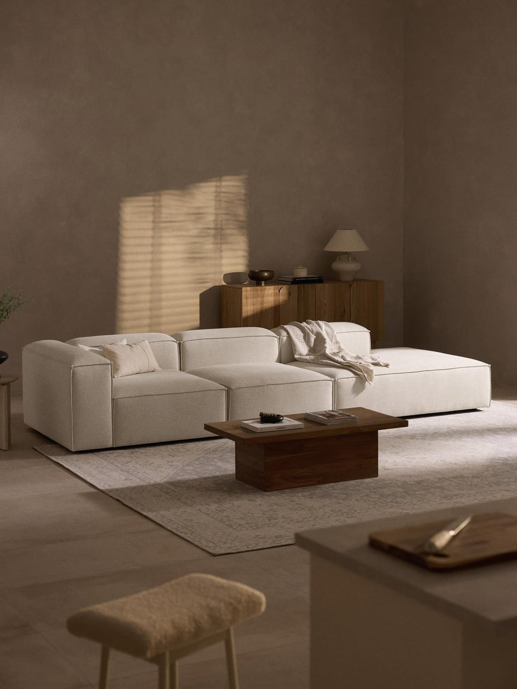 Lennon Modular XL Ottoman in Linen Blend — Off-White