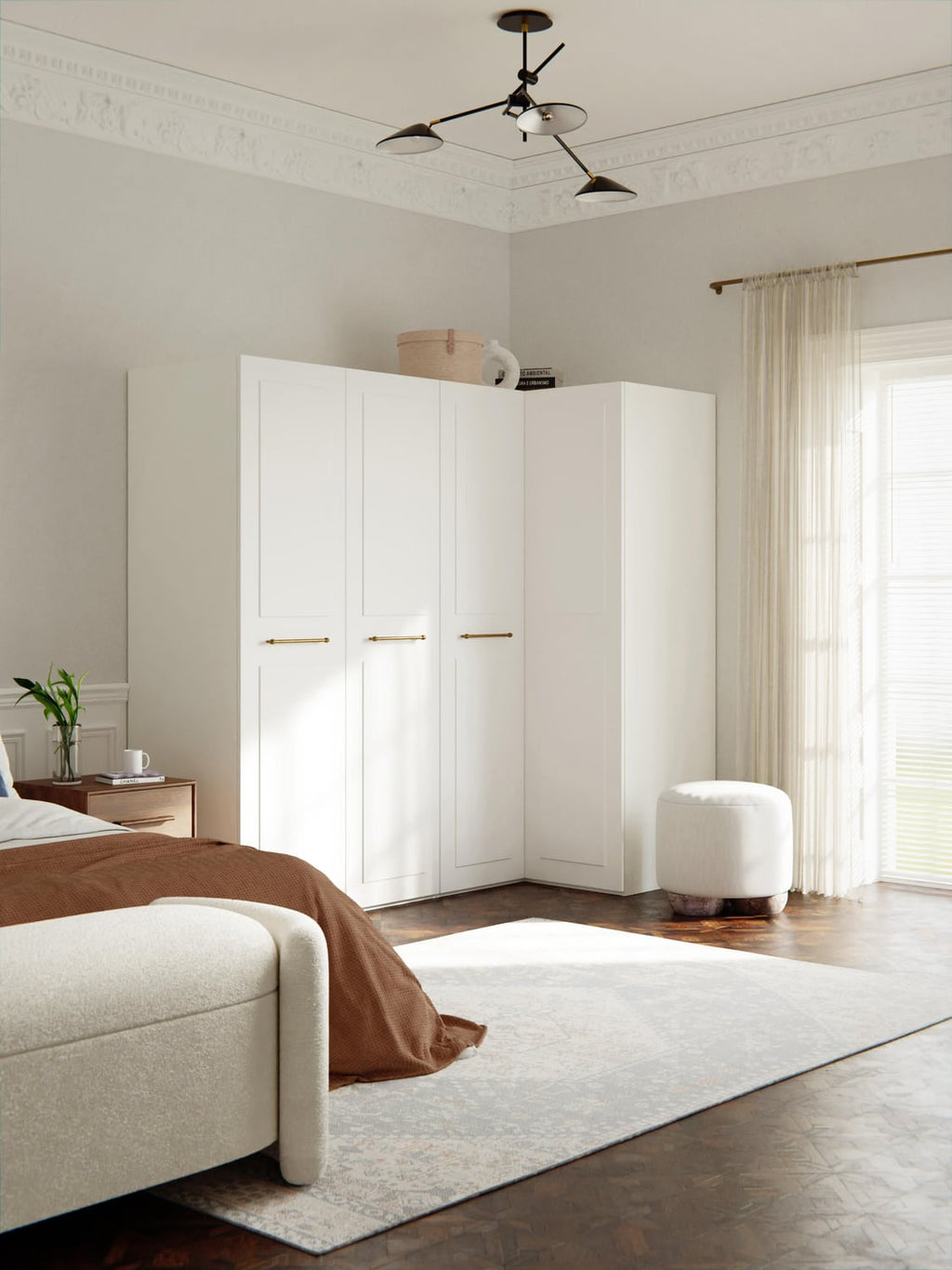 Charlotte Modular Corner Wardrobe, 215 cm Width, in various sizes — Off-White