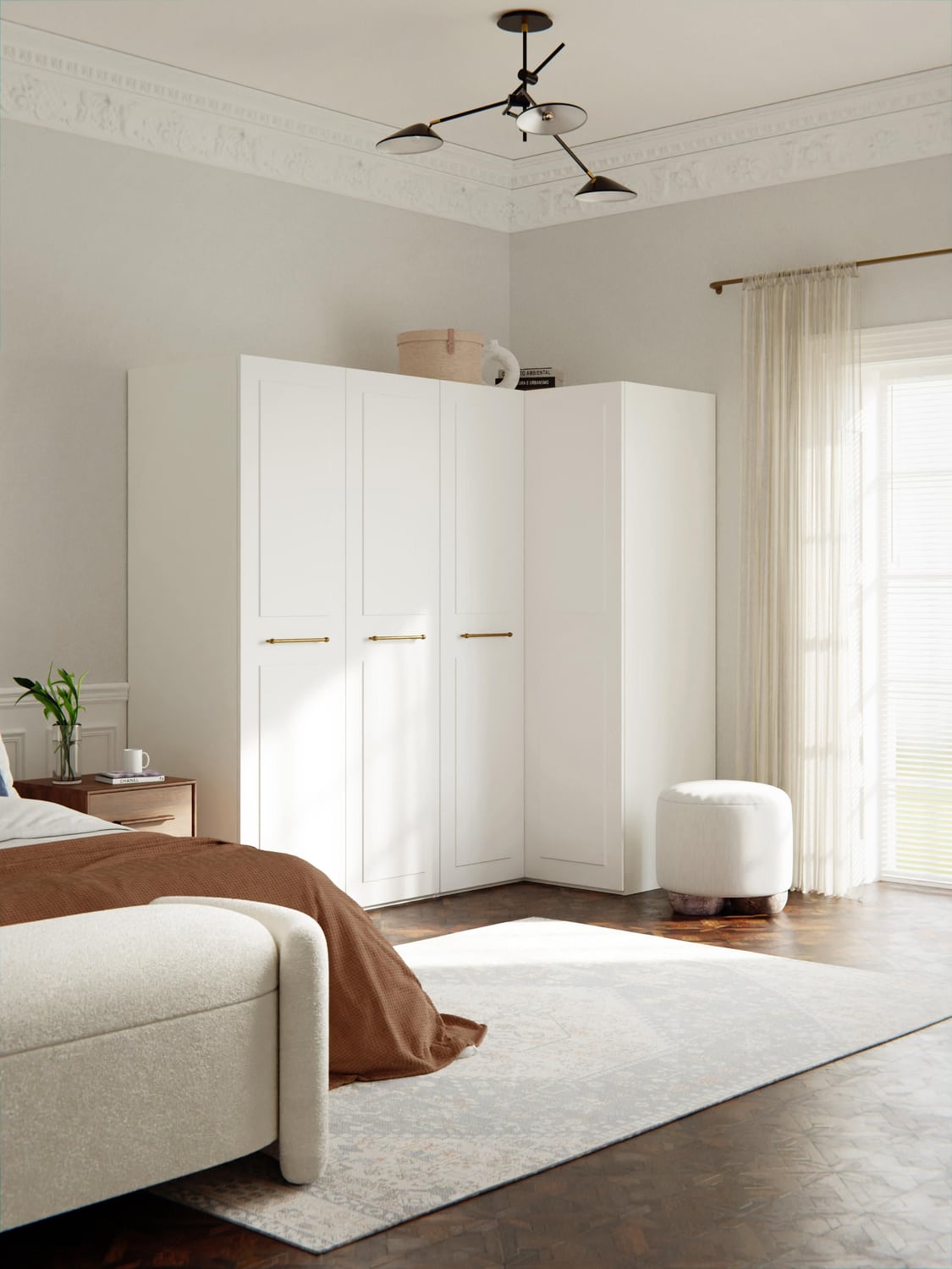 Charlotte Modular Corner Wardrobe, 215 cm Width, in various sizes — Off-White