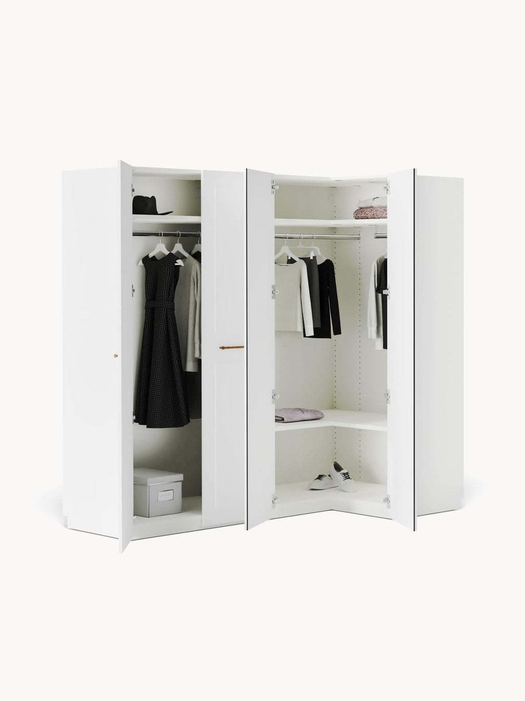 Charlotte Modular Corner Wardrobe, 215 cm Width, in various sizes — Off-White