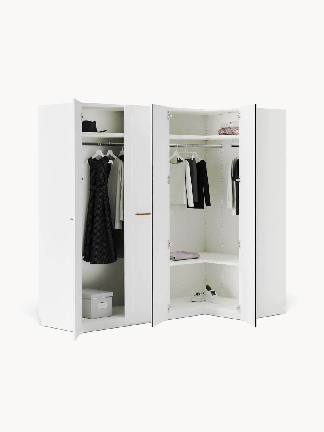 Charlotte Modular Corner Wardrobe, 215 cm Width, in various sizes — Off-White