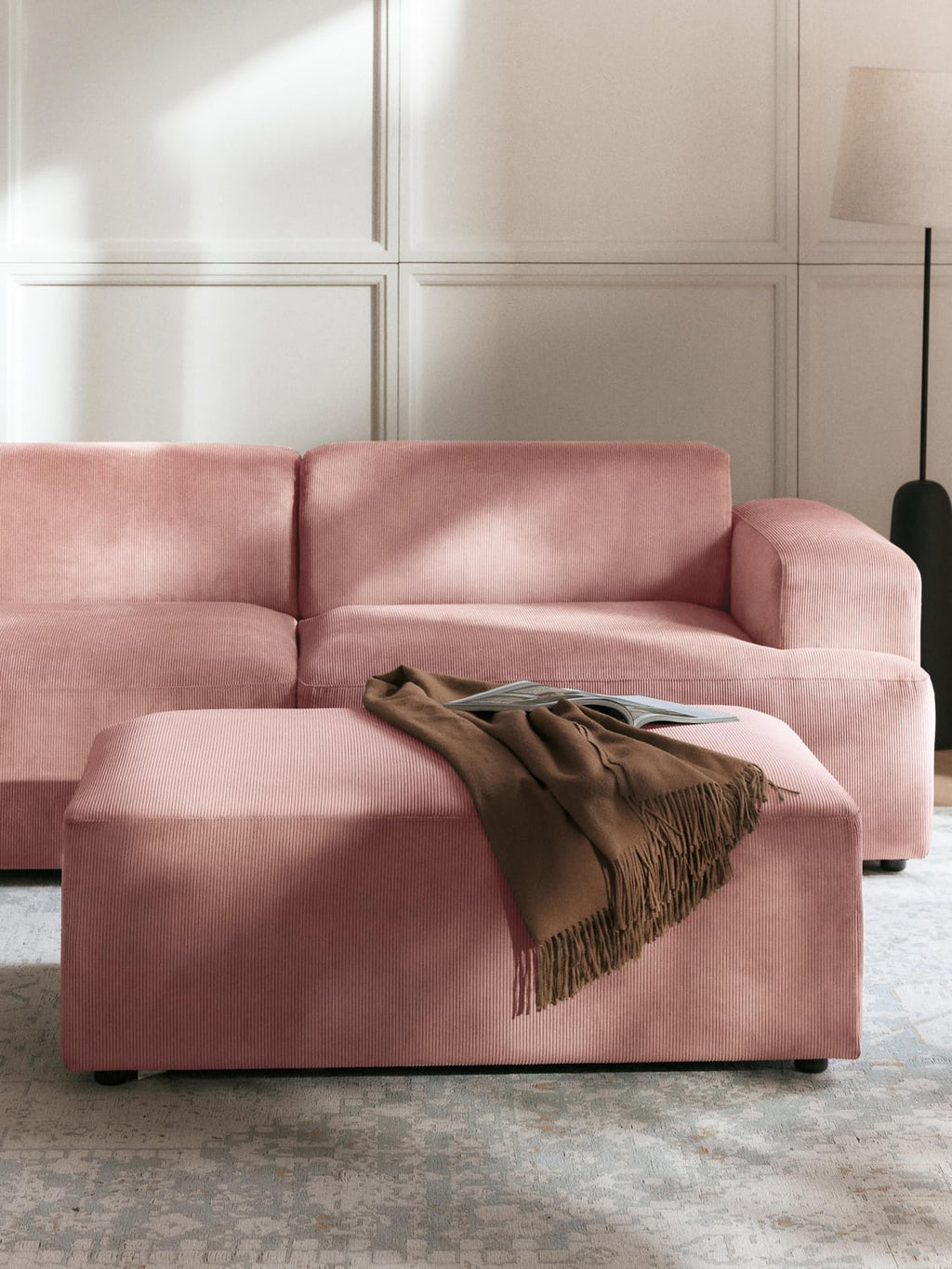 Melva XL Sofa Ottoman in Corduroy, B 116 x T 72 cm — Greige