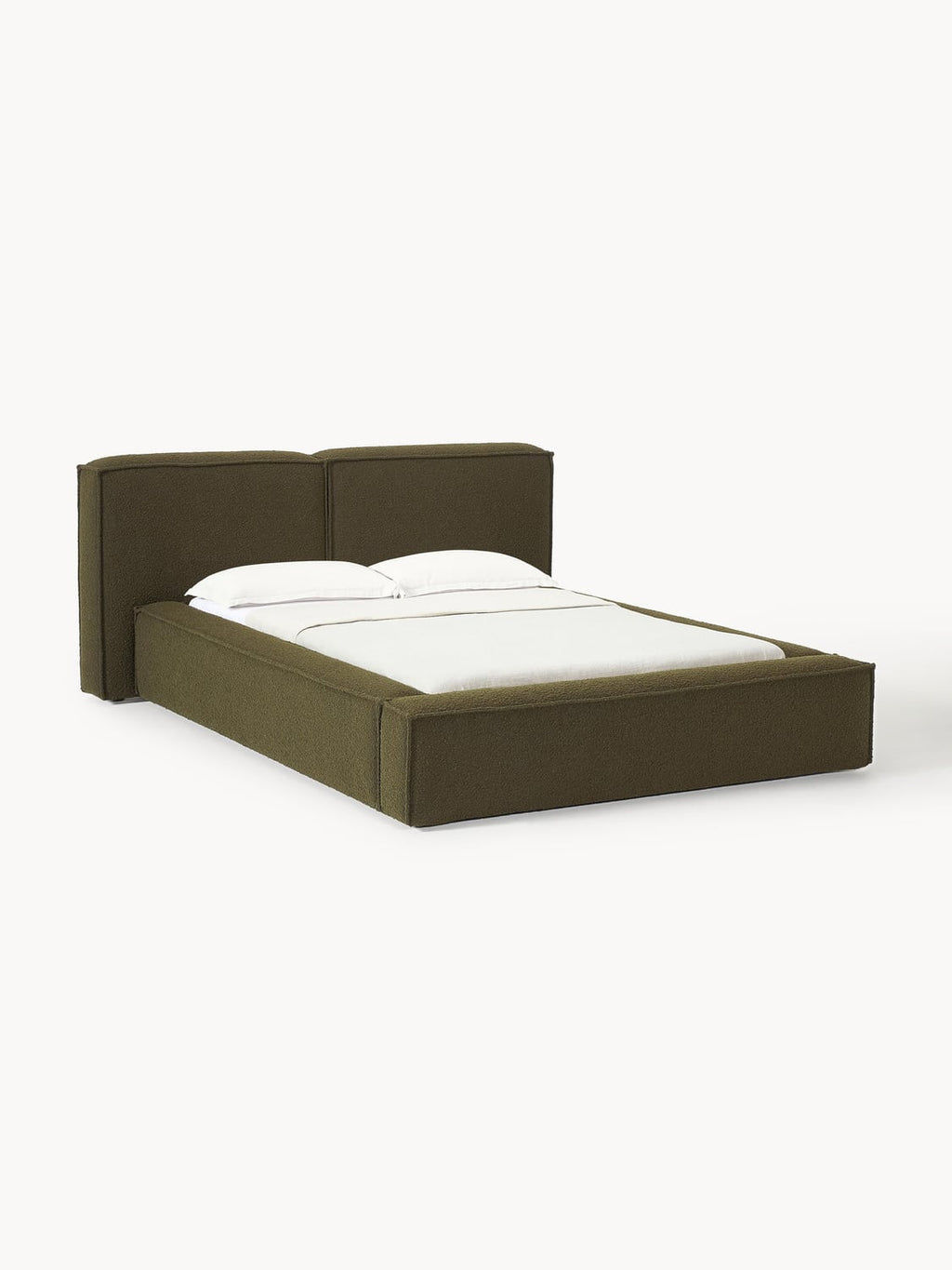 Lennon Bouclé Upholstered Bed — Olive