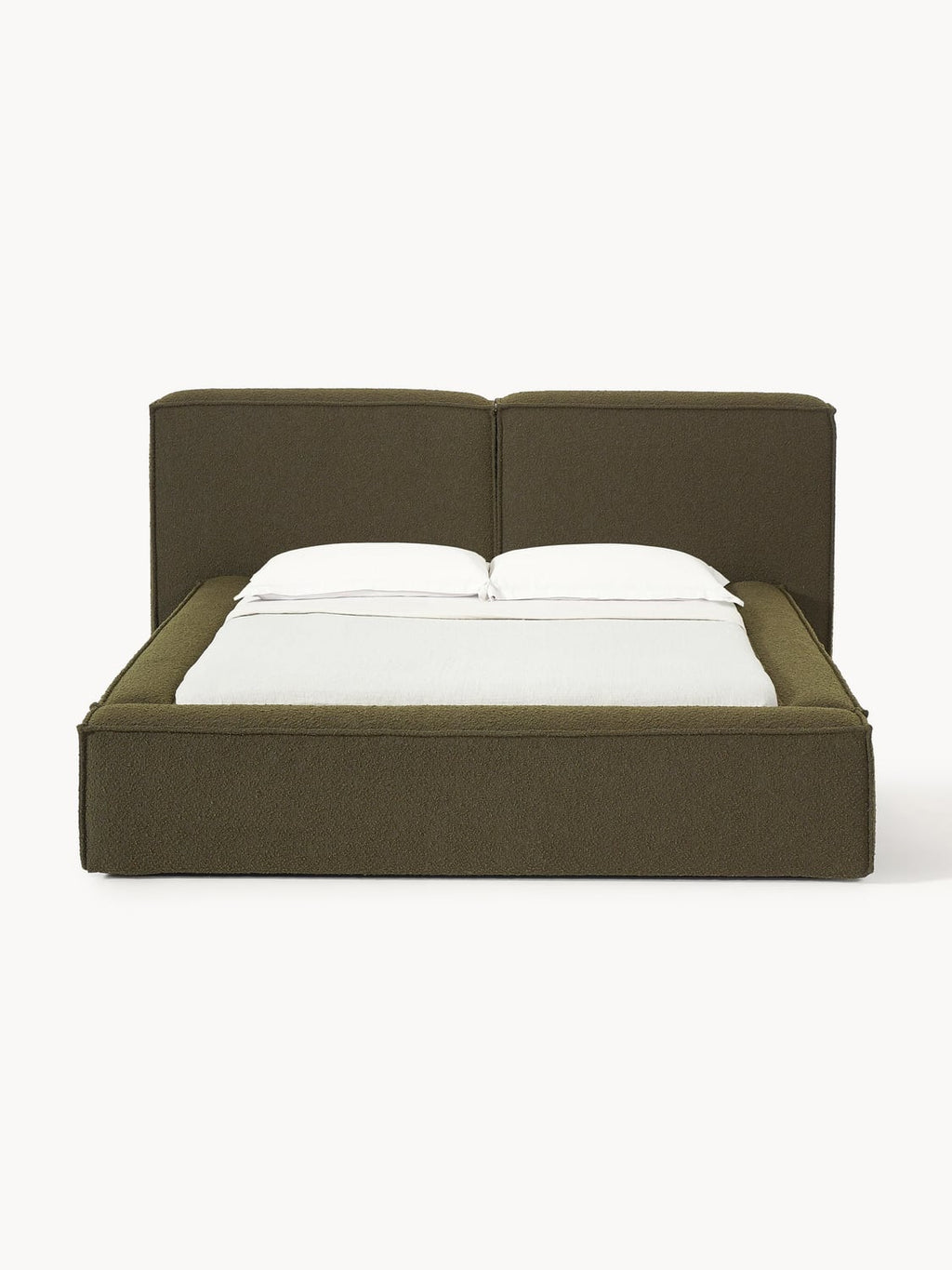 Lennon Bouclé Upholstered Bed — Olive