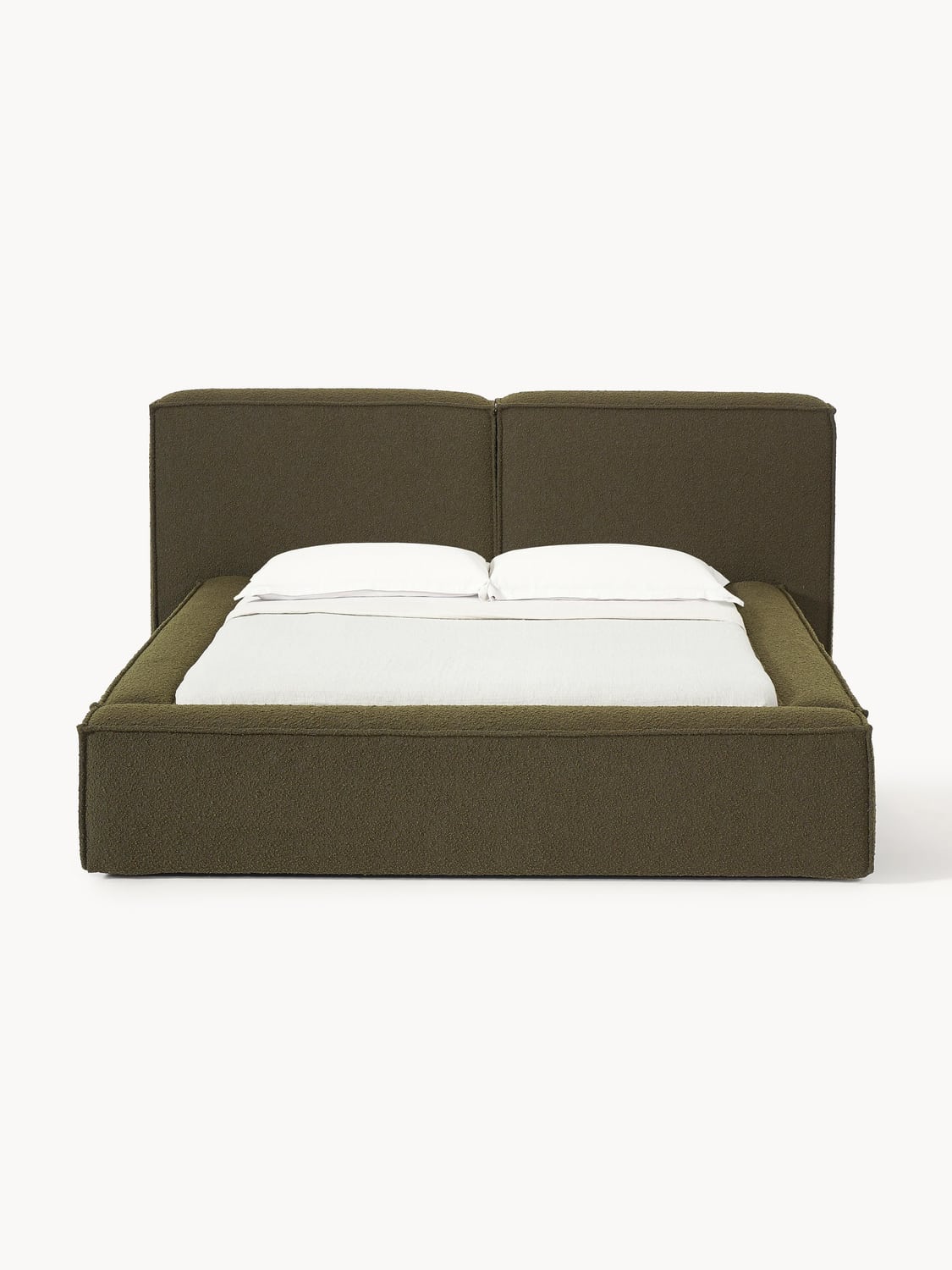 Lennon Bouclé Upholstered Bed — Olive