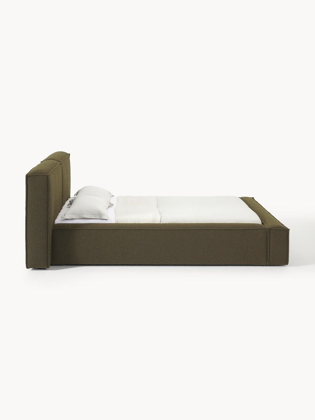 Lennon Bouclé Upholstered Bed — Olive