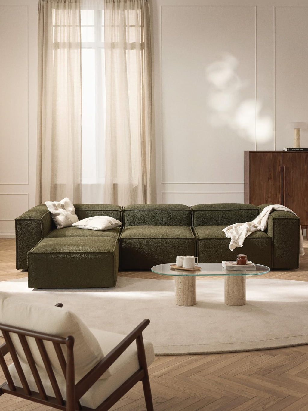 Lennon Modular Sofa (4-seater) in Bouclé with Ottoman (left/right) — Green
