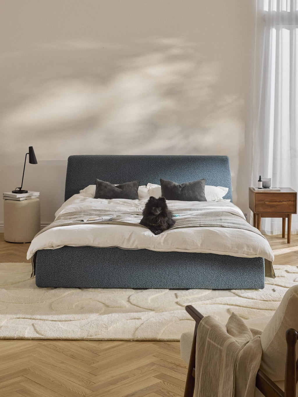 Cloud Bouclé Upholstered Bed with Storage — Mushroom