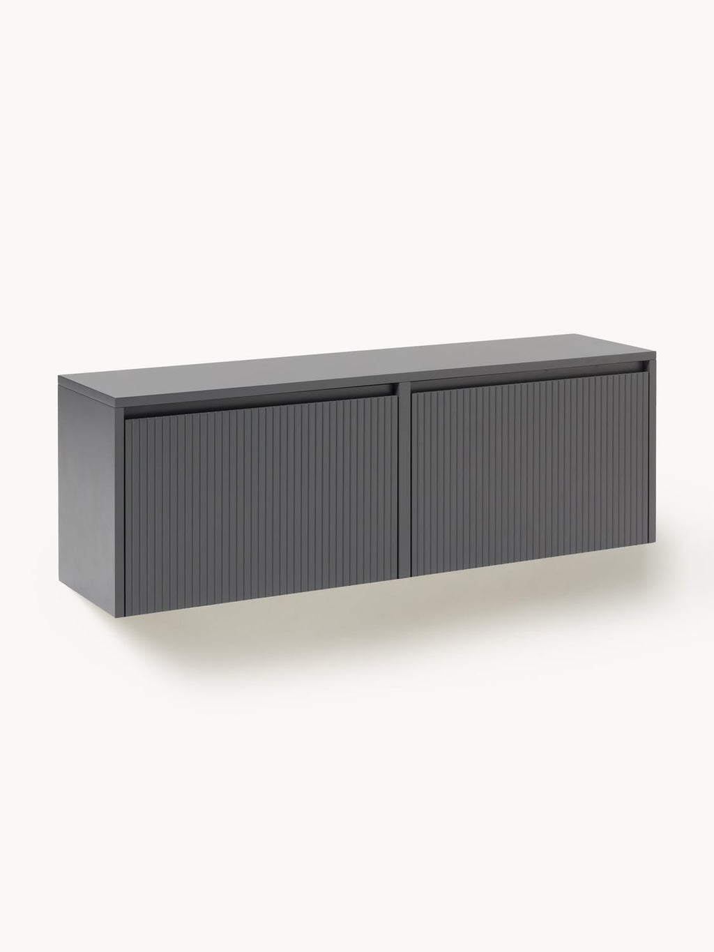 Shea Wall-Mounted Shoe Cabinet with Folding Compartments and Fluted Front — Taupe