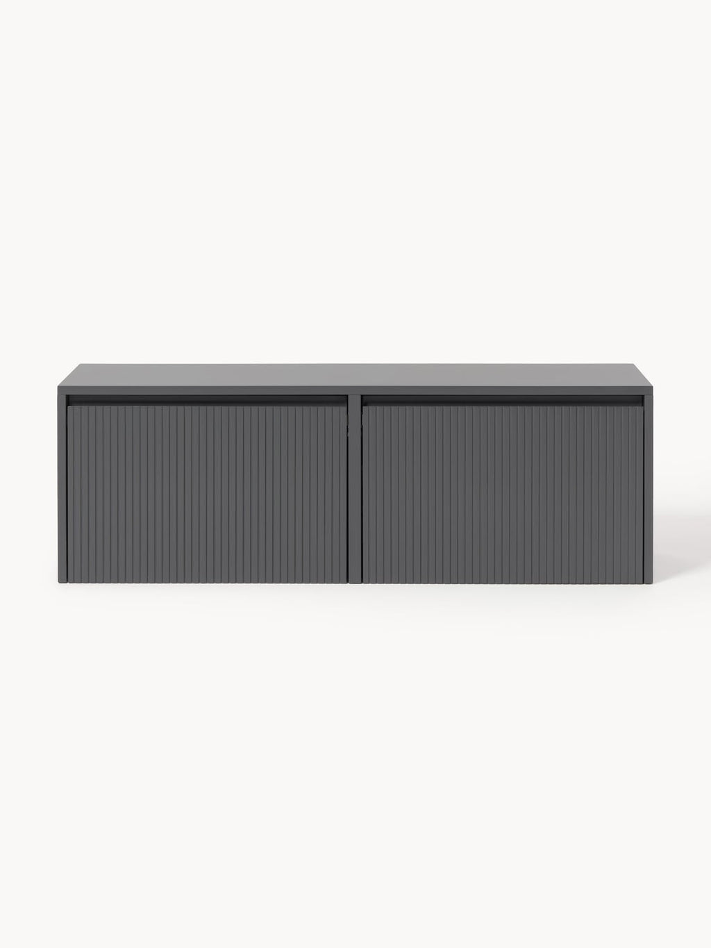 Shea Wall-Mounted Shoe Cabinet with Folding Compartments and Fluted Front — Taupe